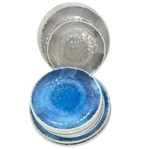 New 16 Fortessa Shasta 11" & 9” Melamine Textured Dinner Plate Set Blue & Gray